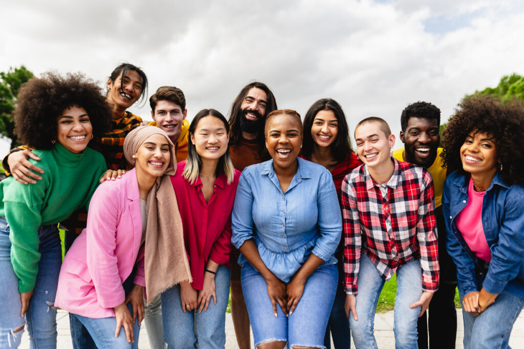 Young multiracial friends having fun together happy group of friends.